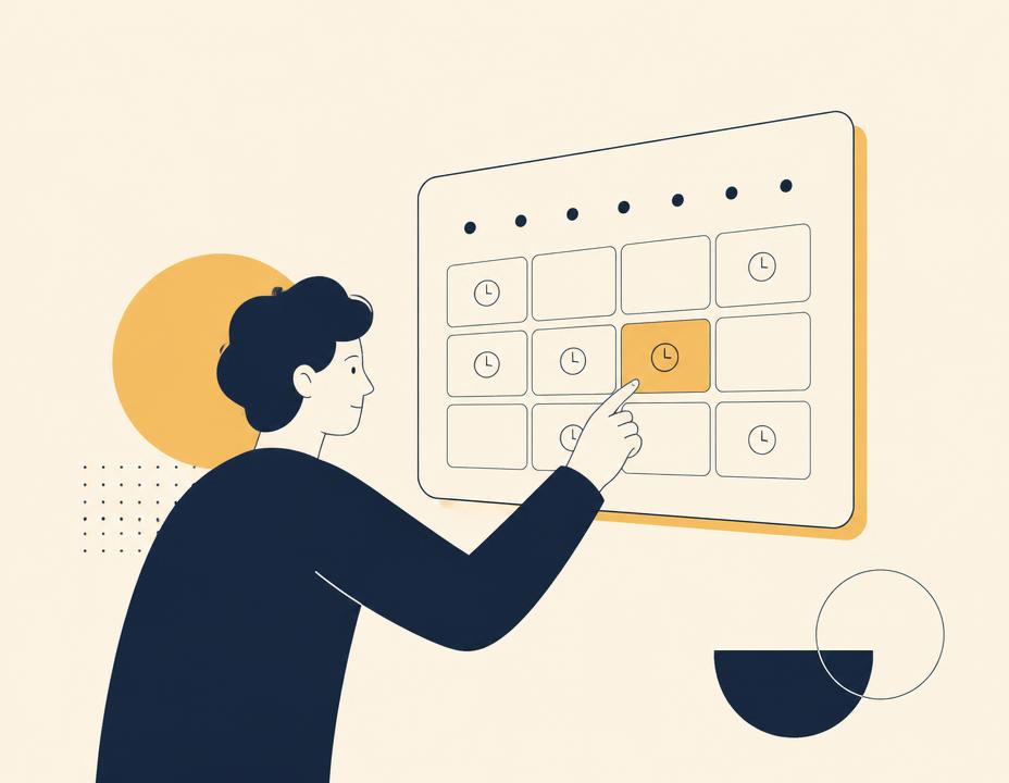 Ilustración de una persona eligiendo un horario en un calendario